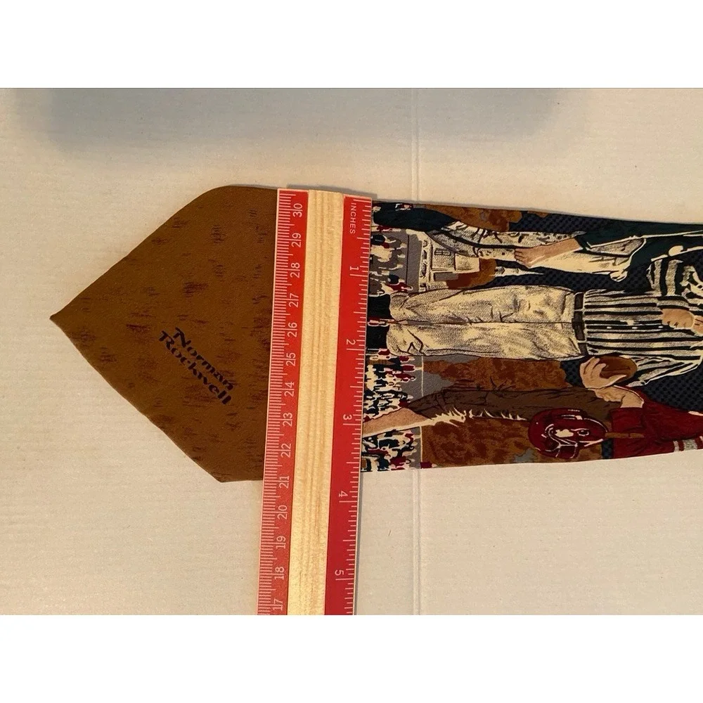 Norman Rockwell Mens Silk Tie Saturday Evening Post Vintage Football Brown Blue